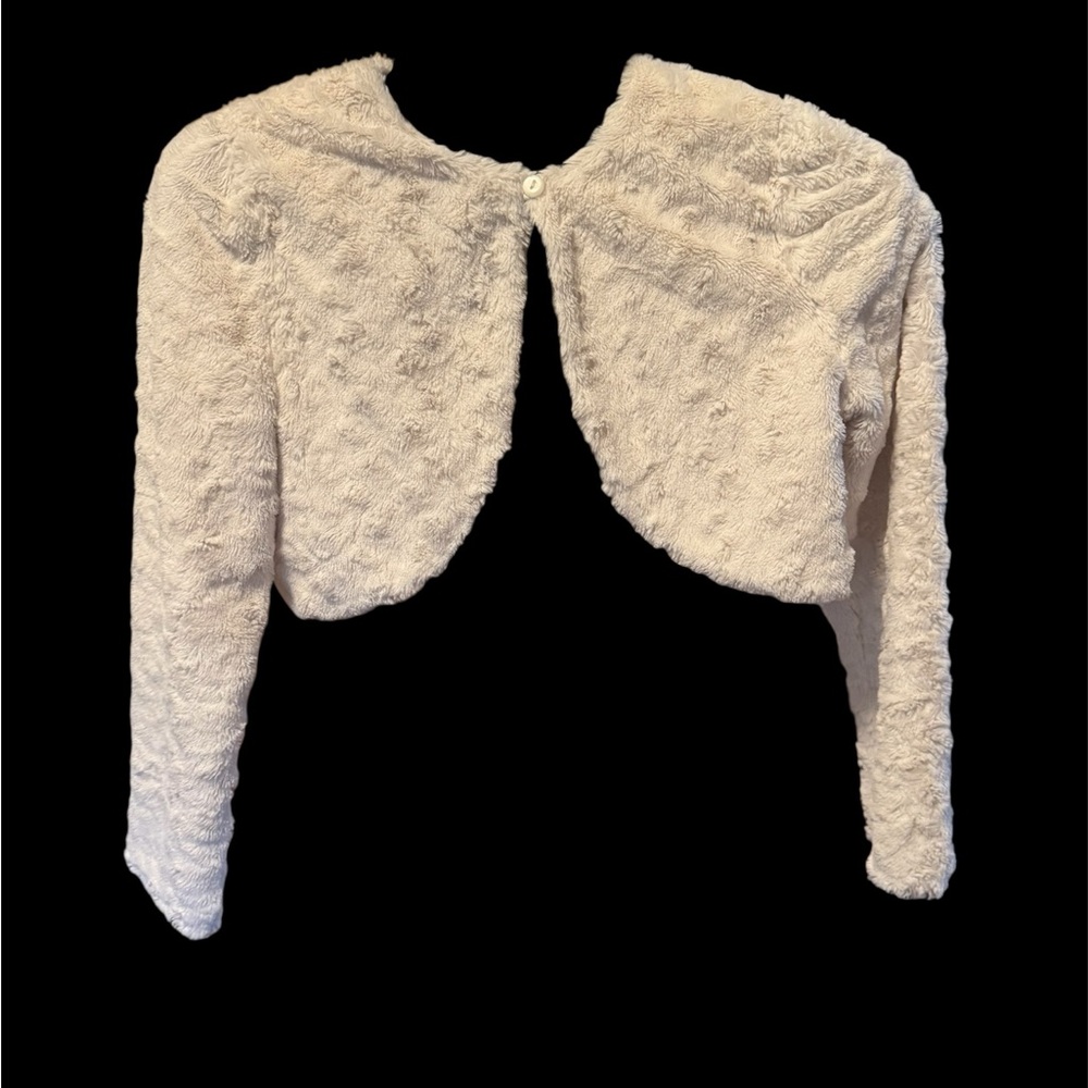 💕 Bonnie Jean Ivory Faux Fur Cropped Bolero Cardigan Girls XL